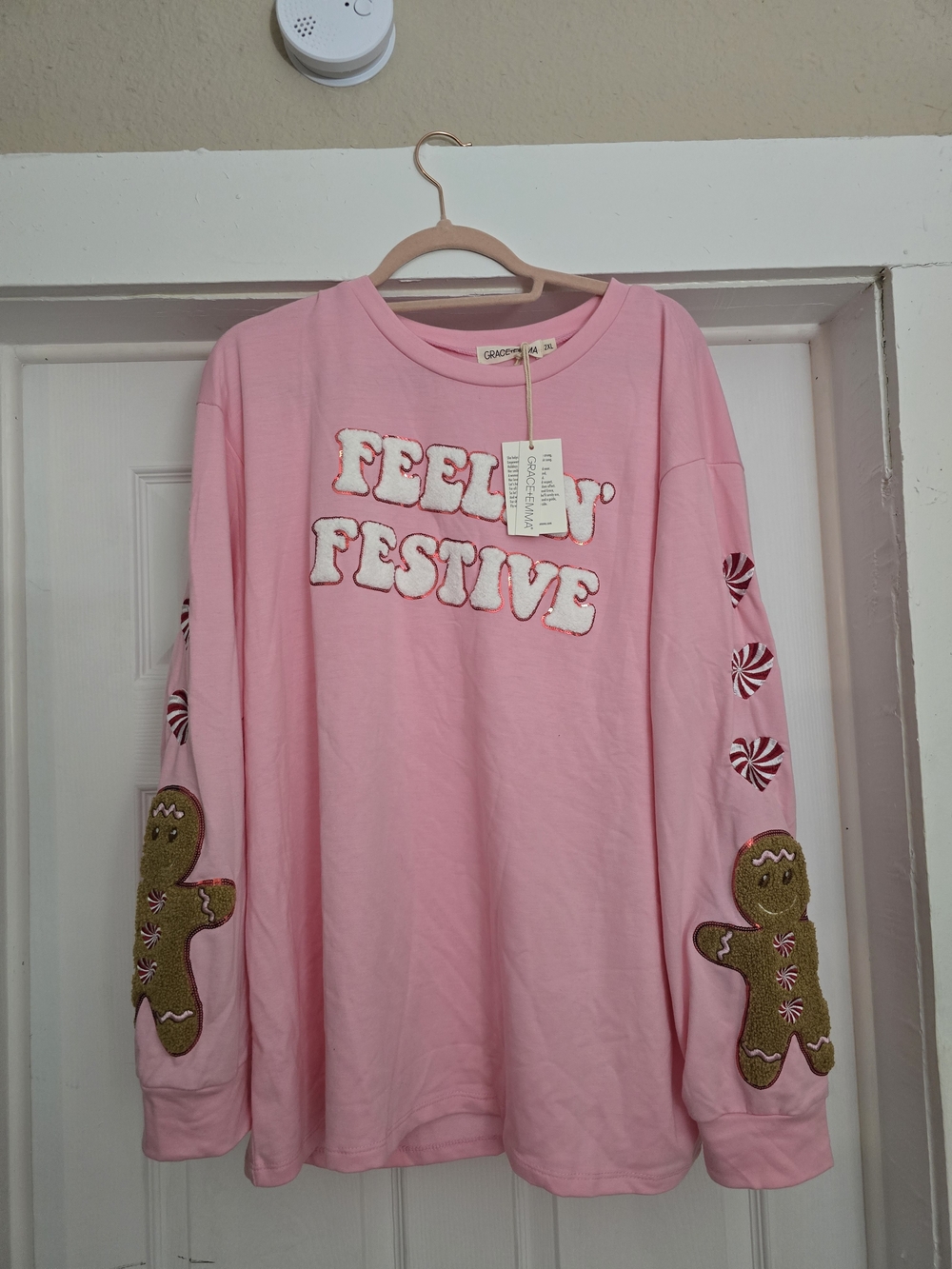 GRACE + EMMA Pink 'Feelin' Festive' Long-Sleeve Holiday Top -2X
